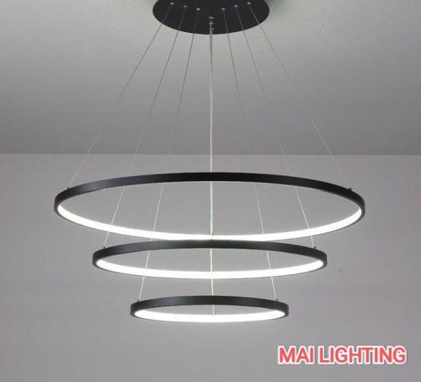 Modern LED Ring Chandelier – 3-Tier Dimmable Hanging Light
